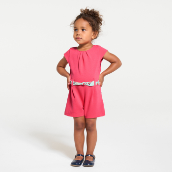 أفرول قصير فاخر مع حزام زهري للفتاة الرضيعة